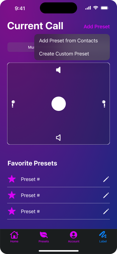 add preset screen mockup