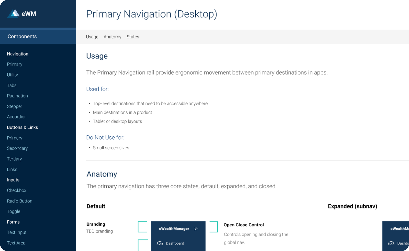 design system nav mockup